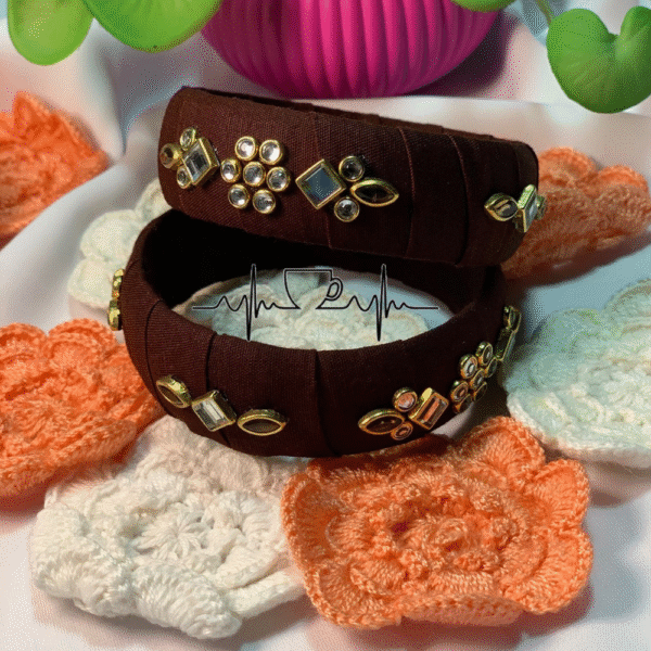 Handmade Maroon Silk Thread Bangles – Set of 2 with Kundan Stone Embellishments