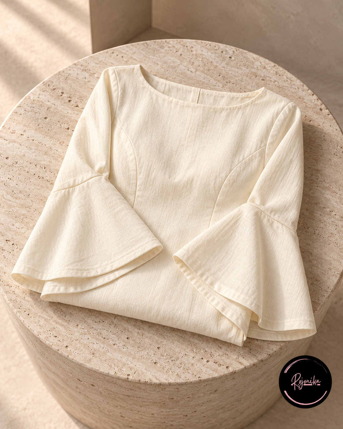Folded ivory kurti on travertine pedestal-2